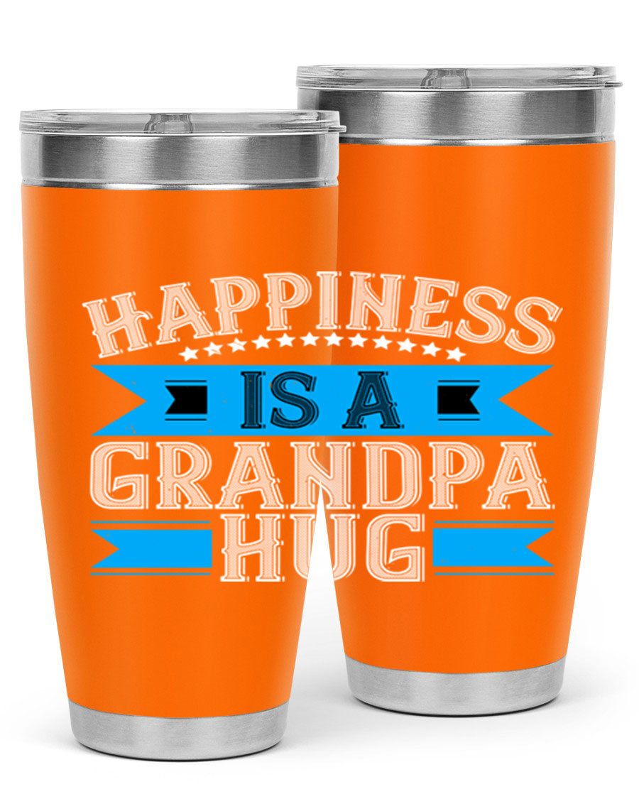 Happiness is a grandpa hug tumbler featuring a heartfelt design, made from double wall vacuum stainless steel with a copper lining.