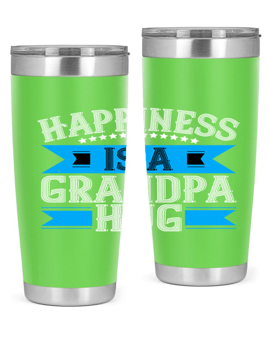 Happiness is a grandpa hug tumbler featuring a heartfelt design, made from double wall vacuum stainless steel with a copper lining.