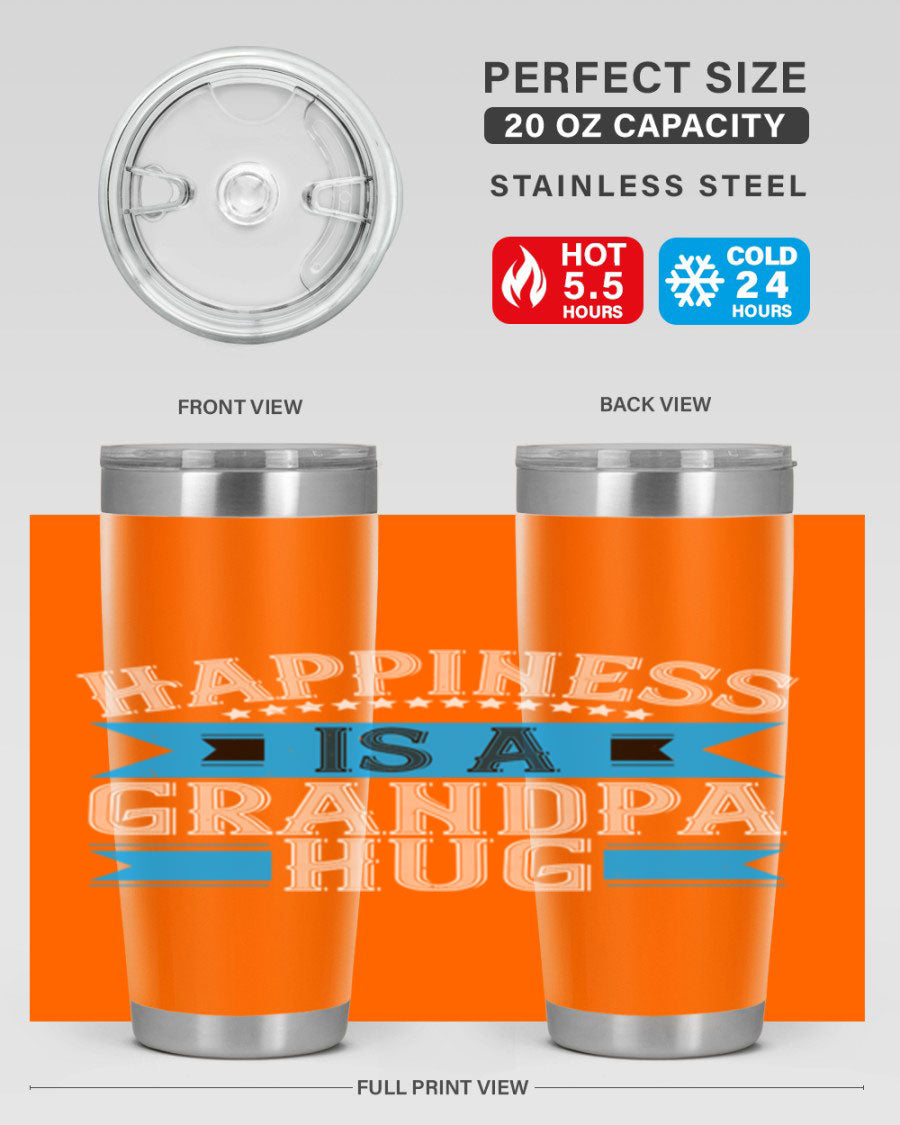 Happiness is a grandpa hug tumbler featuring a heartfelt design, made from double wall vacuum stainless steel with a copper lining.