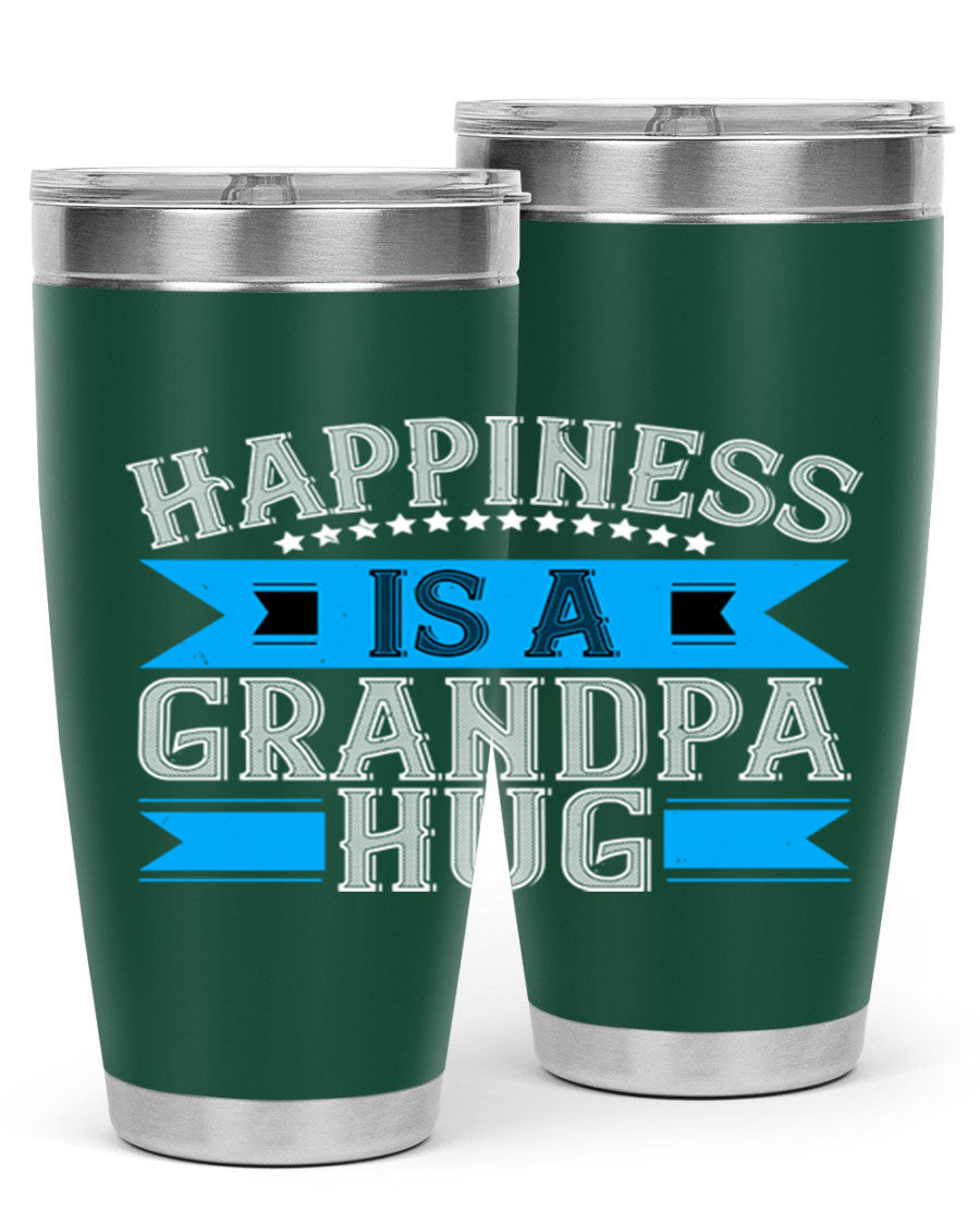 Happiness is a grandpa hug tumbler featuring a heartfelt design, made from double wall vacuum stainless steel with a copper lining.