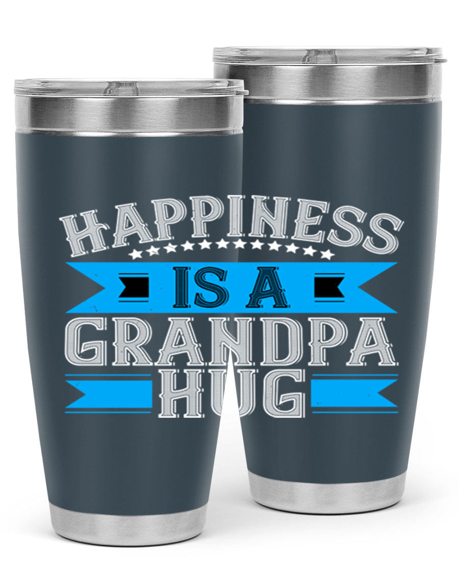 Happiness is a grandpa hug tumbler featuring a heartfelt design, made from double wall vacuum stainless steel with a copper lining.