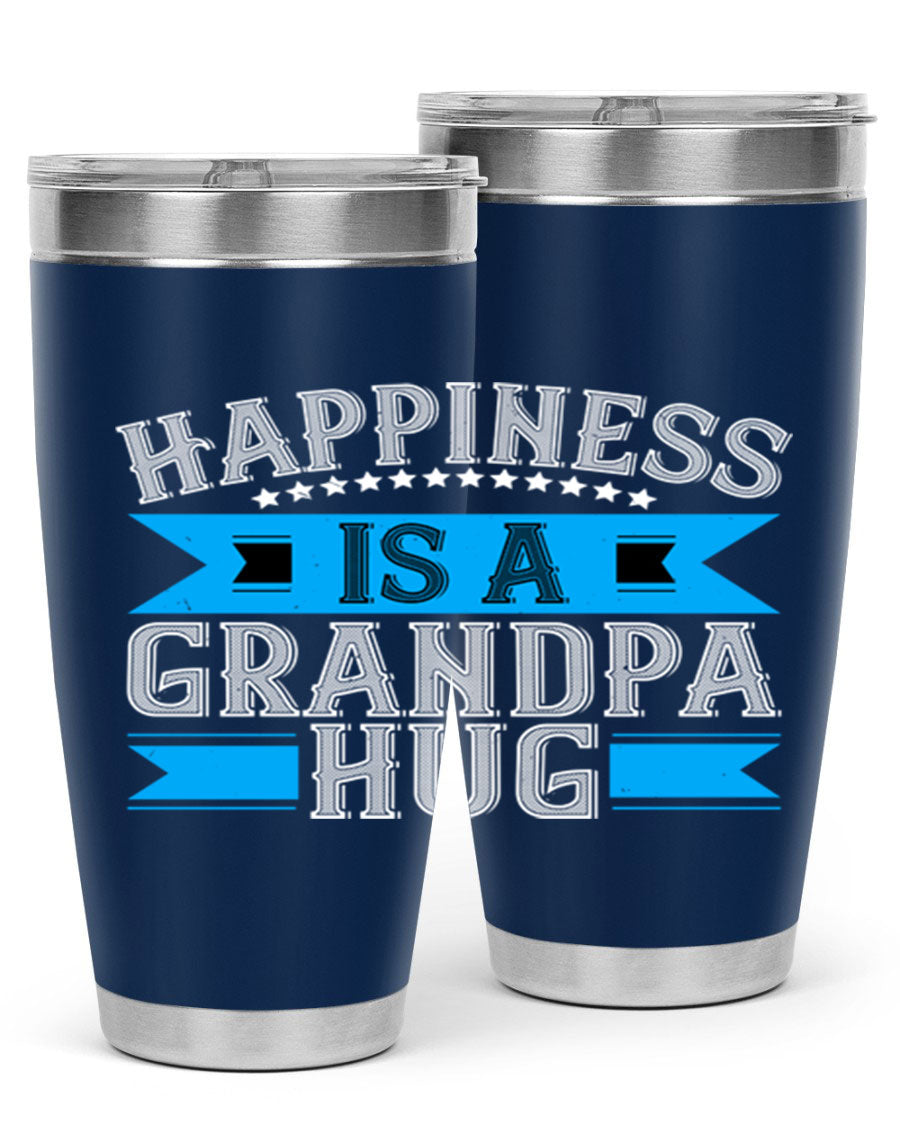 Happiness is a grandpa hug tumbler featuring a heartfelt design, made from double wall vacuum stainless steel with a copper lining.