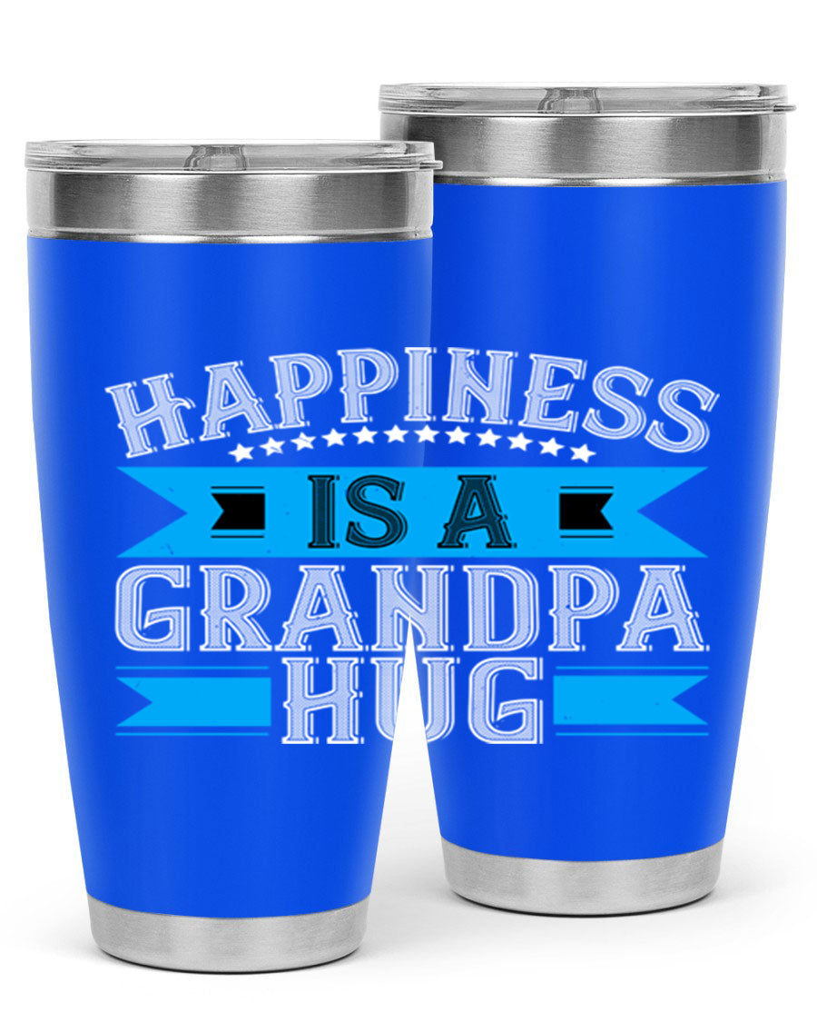 Happiness is a grandpa hug tumbler featuring a heartfelt design, made from double wall vacuum stainless steel with a copper lining.