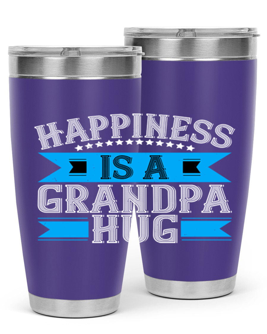 Happiness is a grandpa hug tumbler featuring a heartfelt design, made from double wall vacuum stainless steel with a copper lining.