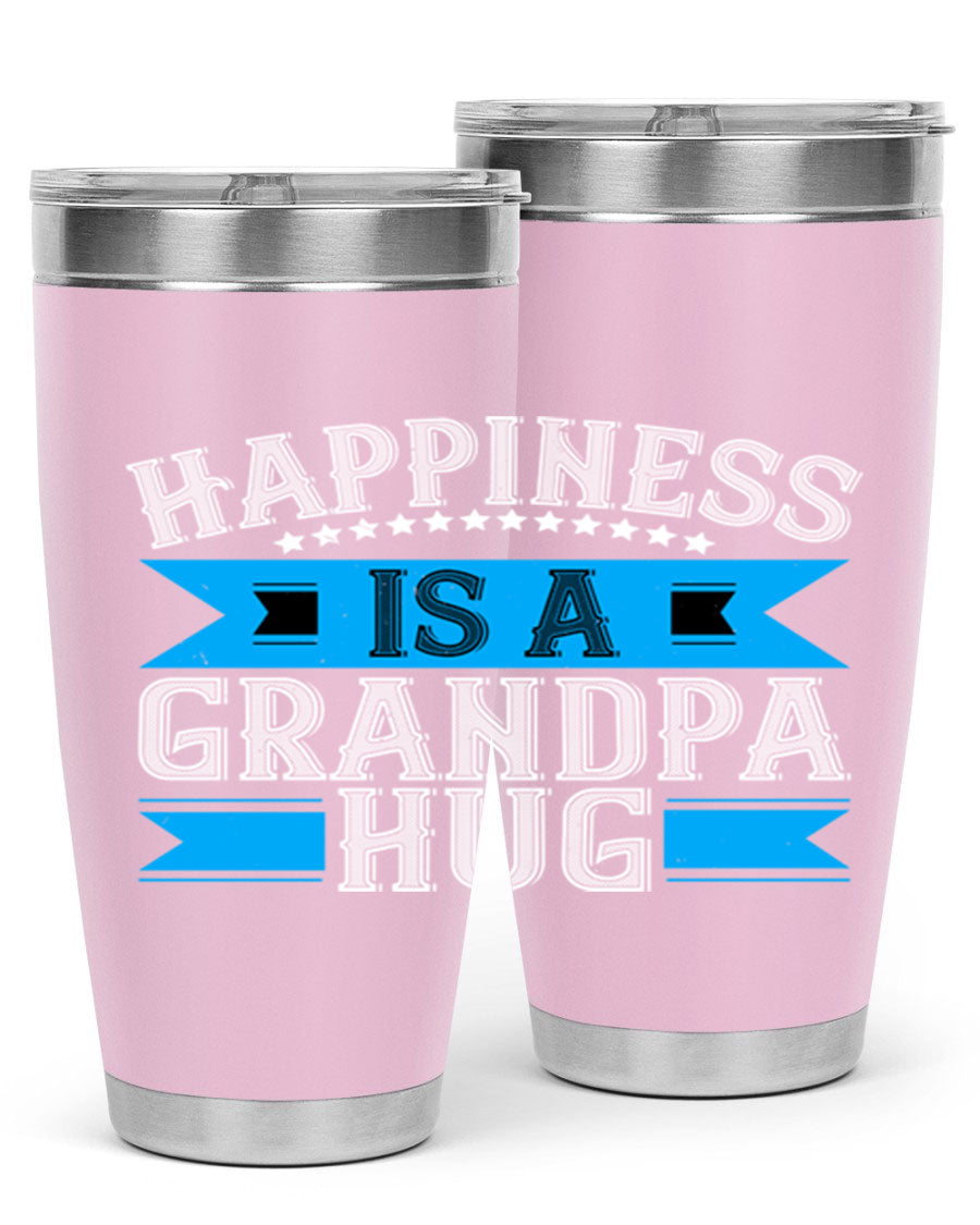 Happiness is a grandpa hug tumbler featuring a heartfelt design, made from double wall vacuum stainless steel with a copper lining.