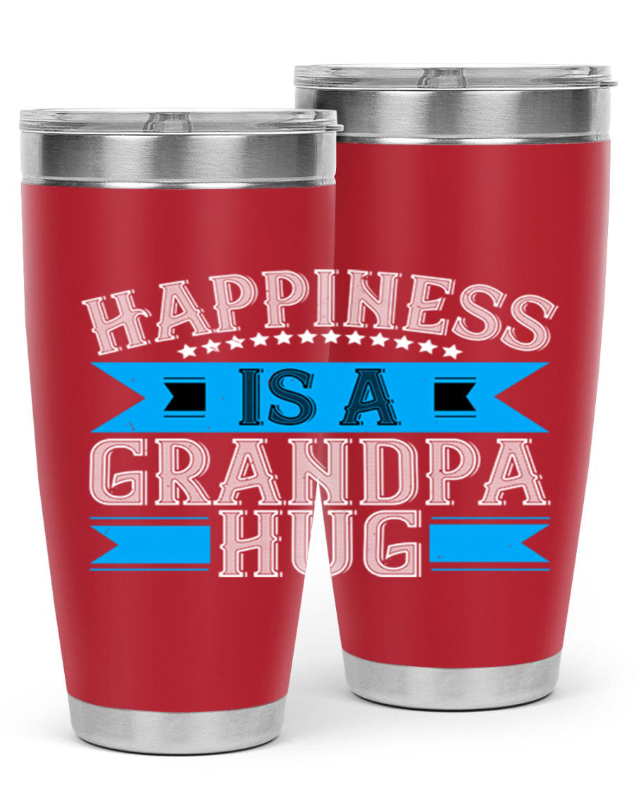 Happiness is a grandpa hug tumbler featuring a heartfelt design, made from double wall vacuum stainless steel with a copper lining.