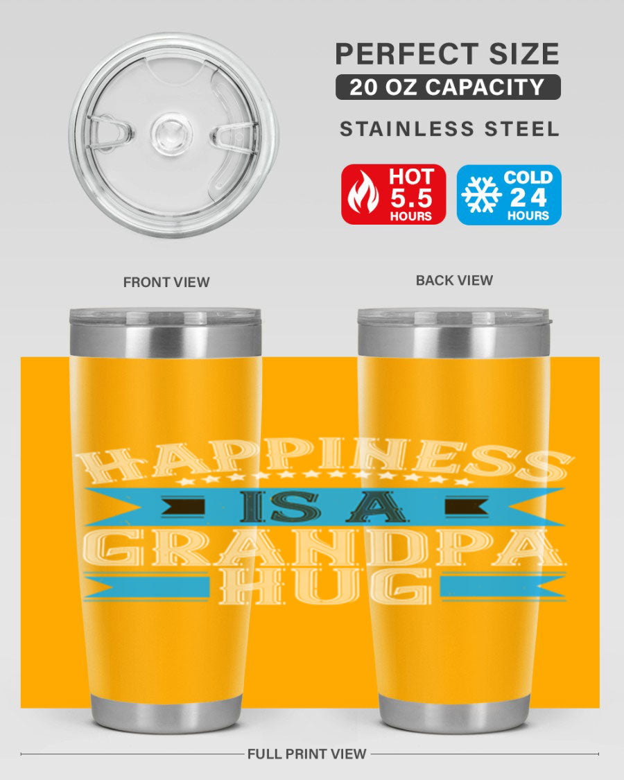 Happiness is a grandpa hug tumbler featuring a heartfelt design, made from double wall vacuum stainless steel with a copper lining.