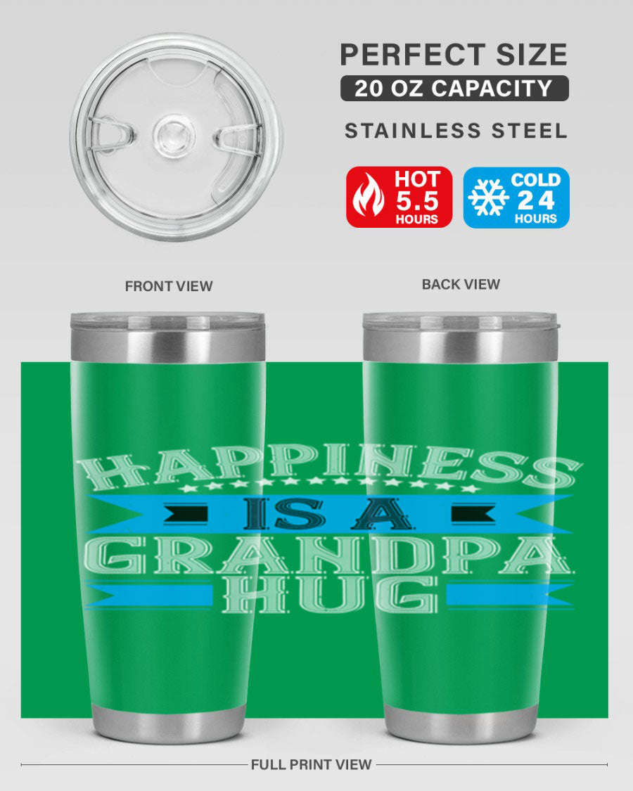Happiness is a grandpa hug tumbler featuring a heartfelt design, made from double wall vacuum stainless steel with a copper lining.