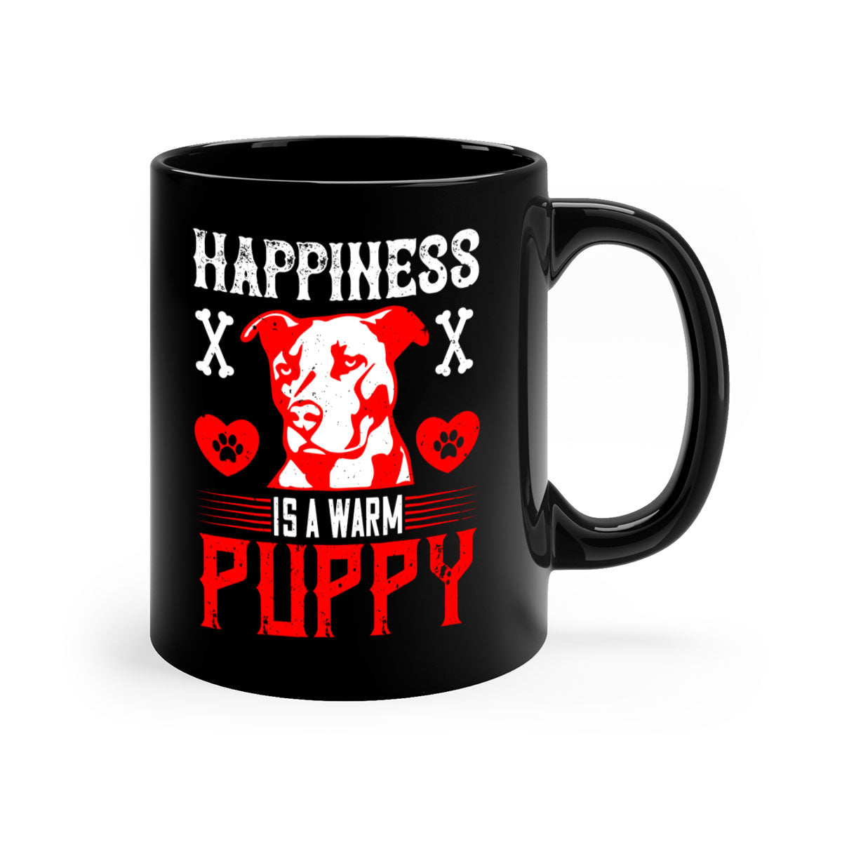 Happiness is a warm puppy Style 201# Dog Mug featuring a glossy finish, colored handle, and interior in five vibrant colors.