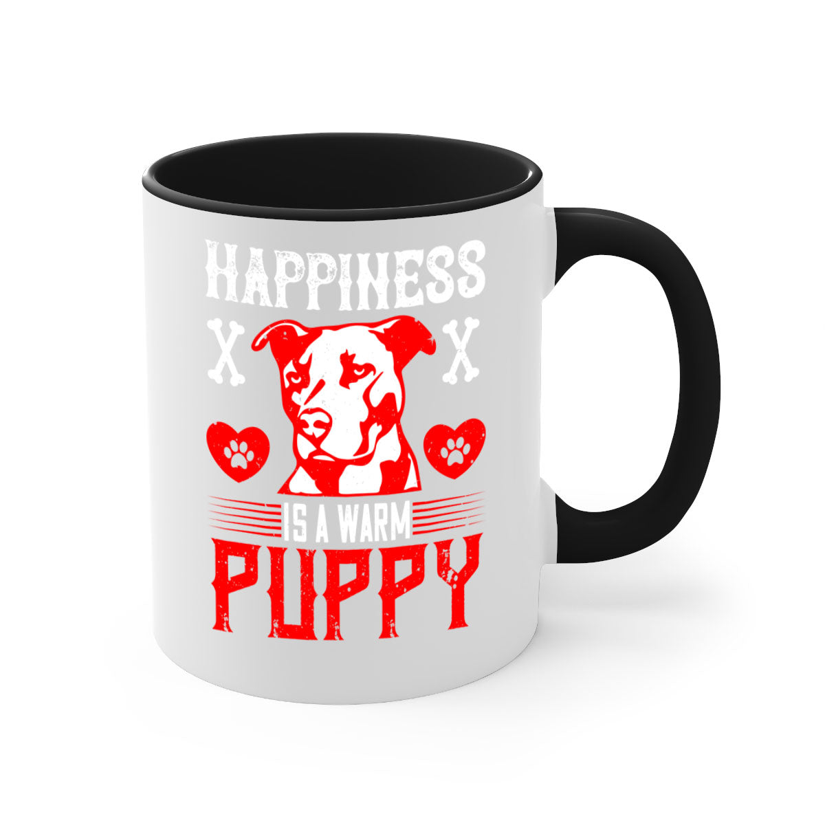 Happiness is a warm puppy Style 201# Dog Mug featuring a glossy finish, colored handle, and interior in five vibrant colors.