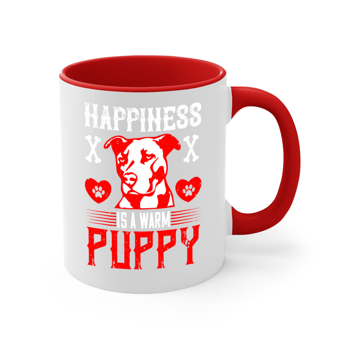 Happiness is a warm puppy Style 201# Dog Mug featuring a glossy finish, colored handle, and interior in five vibrant colors.