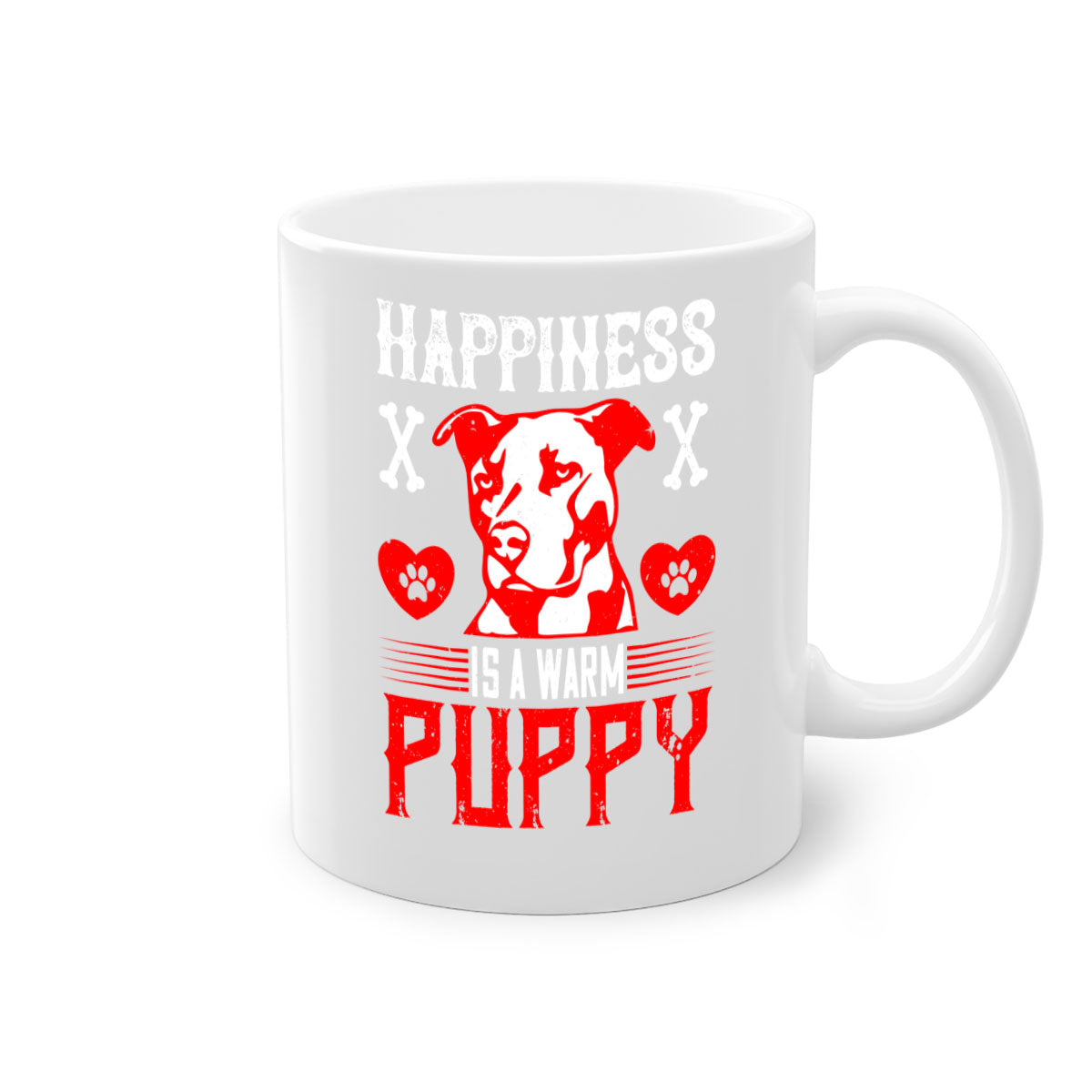 Happiness is a warm puppy Style 201# Dog Mug featuring a glossy finish, colored handle, and interior in five vibrant colors.