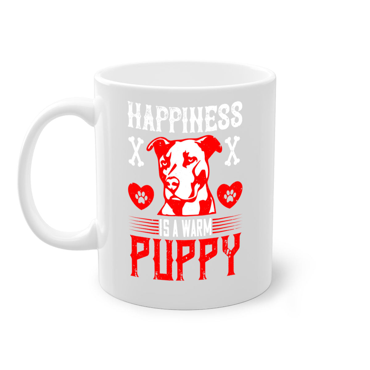 Happiness is a warm puppy Style 201# Dog Mug featuring a glossy finish, colored handle, and interior in five vibrant colors.