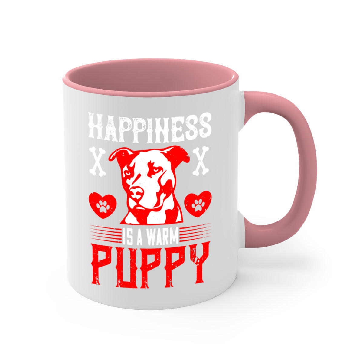 Happiness is a warm puppy Style 201# Dog Mug featuring a glossy finish, colored handle, and interior in five vibrant colors.