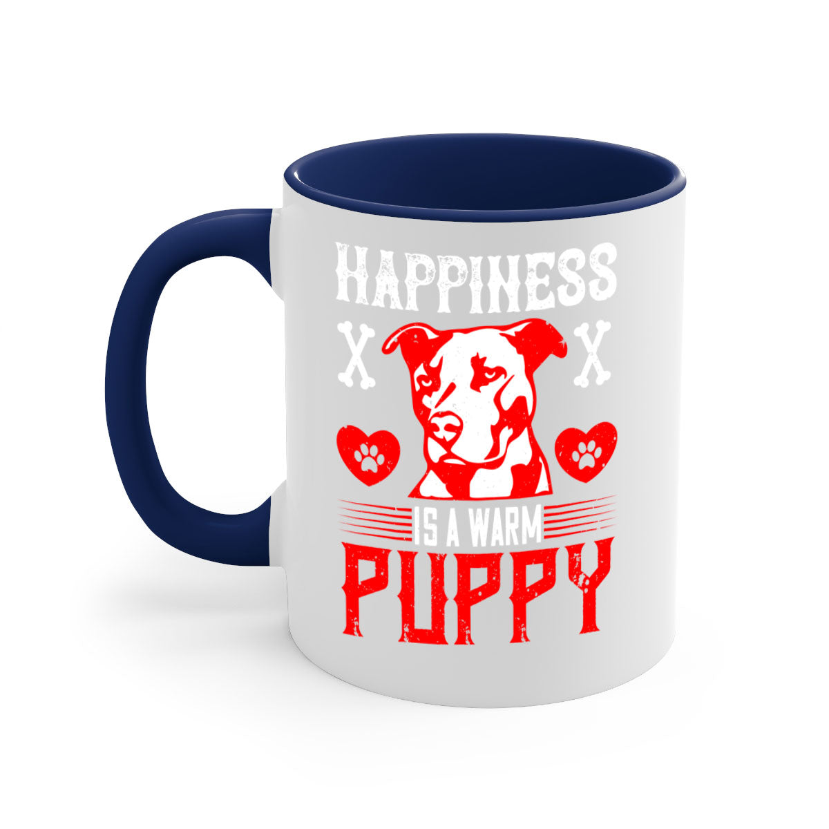 Happiness is a warm puppy Style 201# Dog Mug featuring a glossy finish, colored handle, and interior in five vibrant colors.
