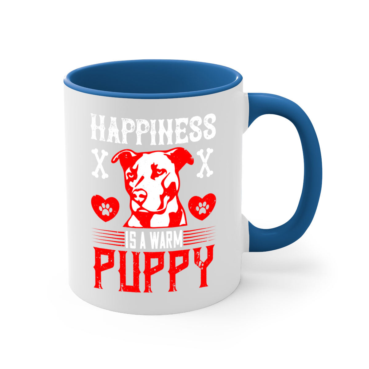 Happiness is a warm puppy Style 201# Dog Mug featuring a glossy finish, colored handle, and interior in five vibrant colors.