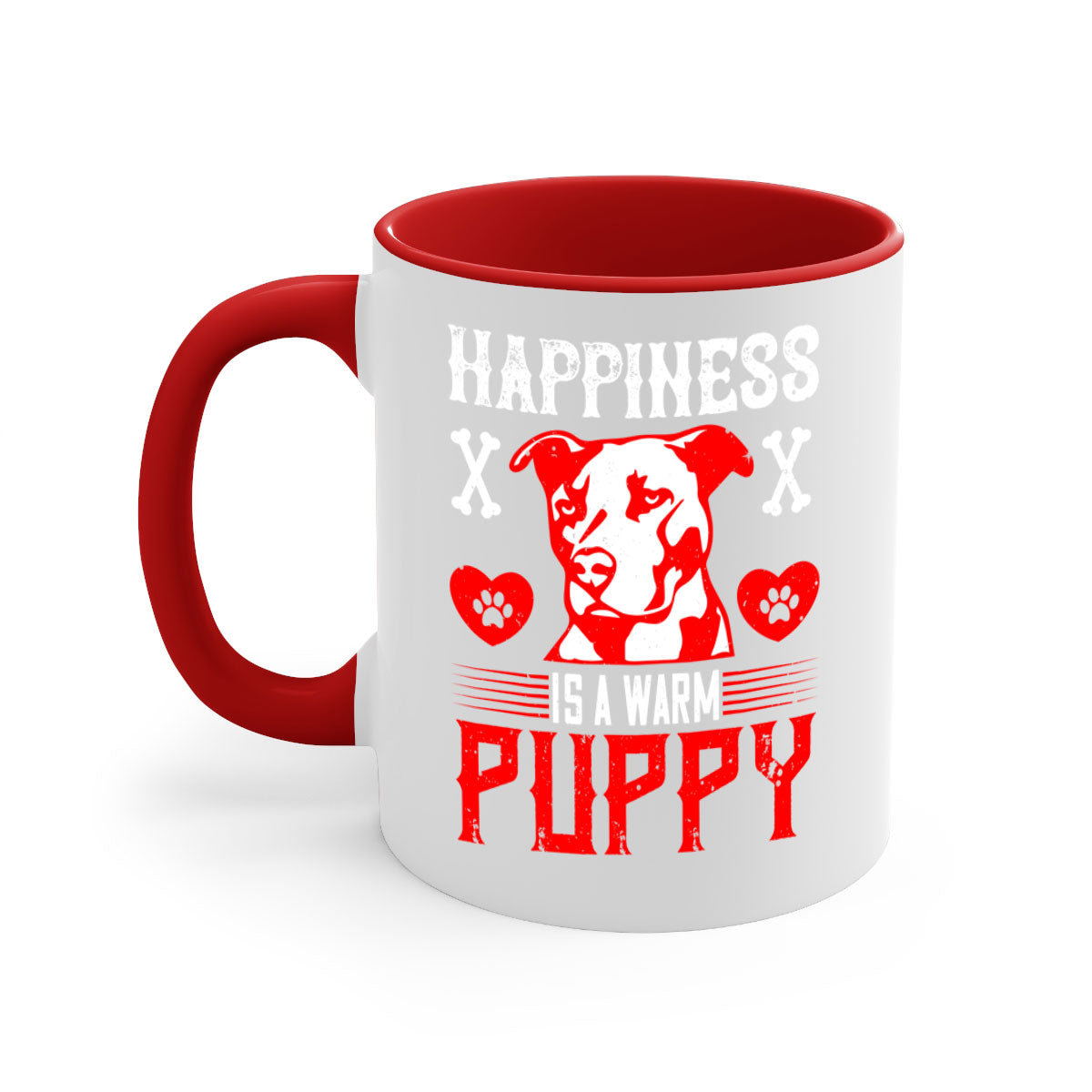 Happiness is a warm puppy Style 201# Dog Mug featuring a glossy finish, colored handle, and interior in five vibrant colors.