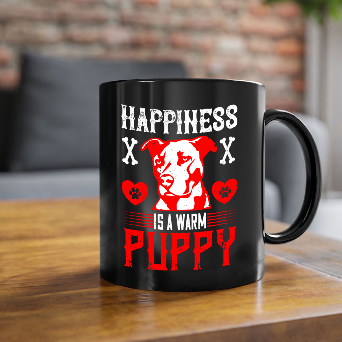 Happiness is a warm puppy Style 201# Dog Mug featuring a glossy finish, colored handle, and interior in five vibrant colors.