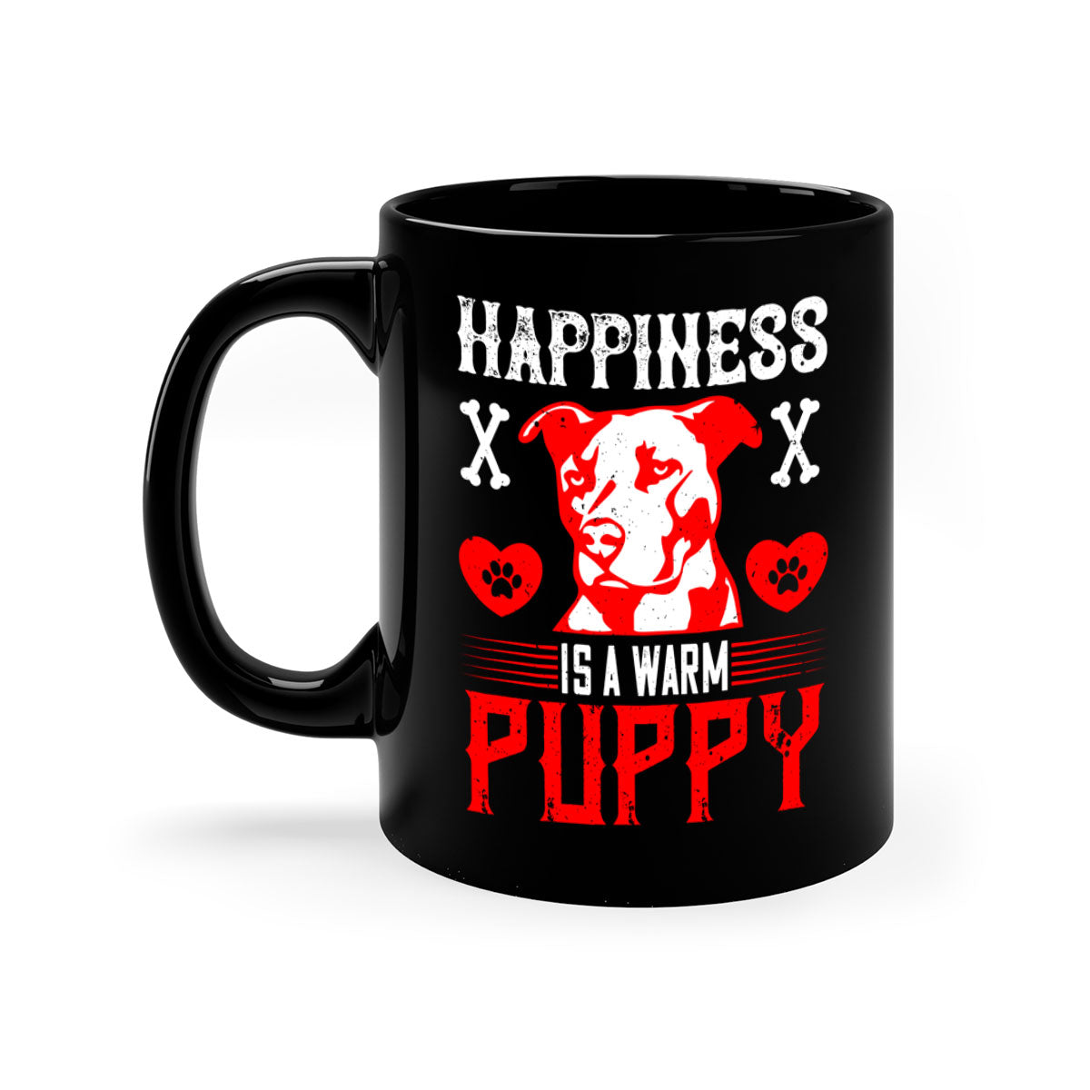 Happiness is a warm puppy Style 201# Dog Mug featuring a glossy finish, colored handle, and interior in five vibrant colors.
