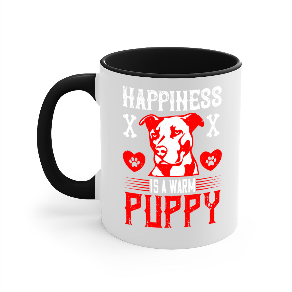 Happiness is a warm puppy Style 201# Dog Mug featuring a glossy finish, colored handle, and interior in five vibrant colors.