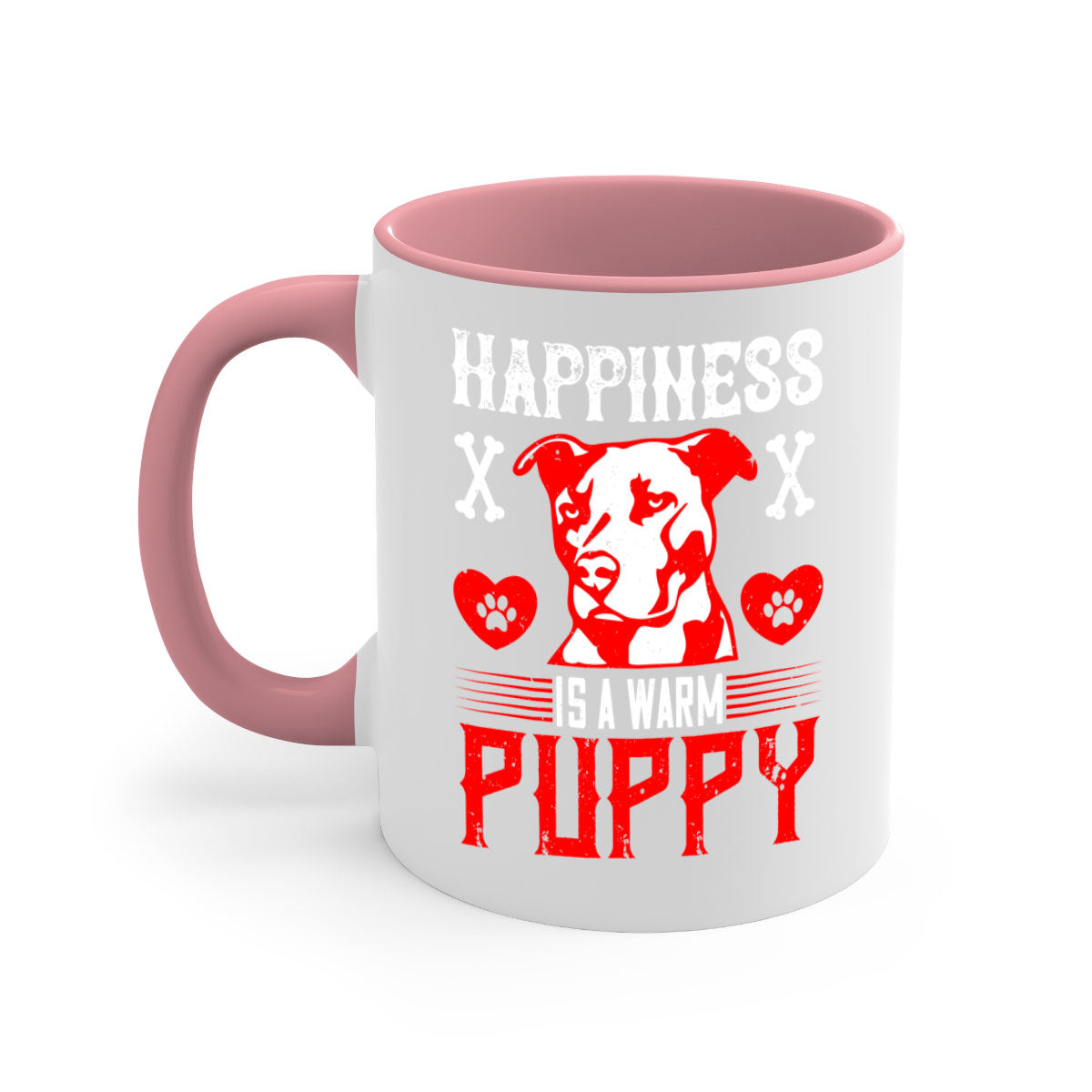 Happiness is a warm puppy Style 201# Dog Mug featuring a glossy finish, colored handle, and interior in five vibrant colors.