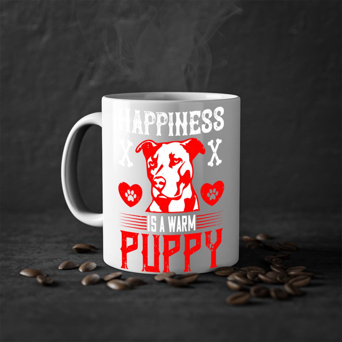 Happiness is a warm puppy Style 201# Dog Mug featuring a glossy finish, colored handle, and interior in five vibrant colors.
