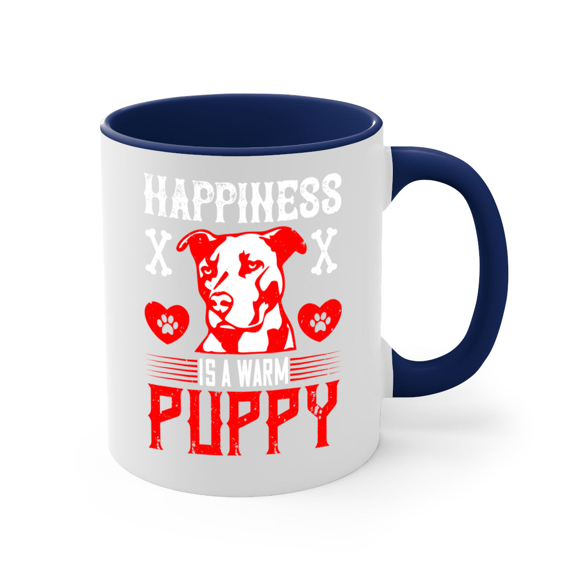 Happiness is a warm puppy Style 201# Dog Mug featuring a glossy finish, colored handle, and interior in five vibrant colors.
