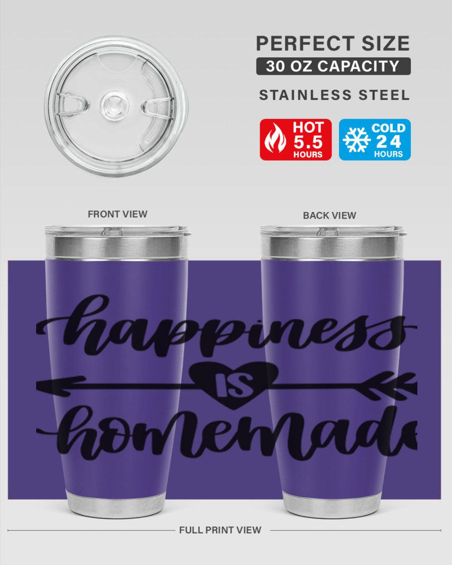 Happiness is Homemade 17# Tumbler in stainless steel with a copper lining, featuring a drink-thru lid and a stylish design.