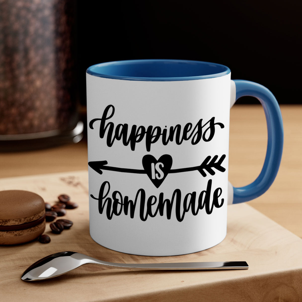 Happiness is Homemade Mug featuring a two-tone design with a colored handle and interior, available in multiple colors and sizes.