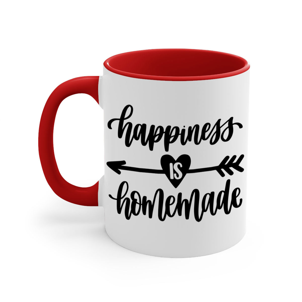 Happiness is Homemade Mug featuring a two-tone design with a colored handle and interior, available in multiple colors and sizes.