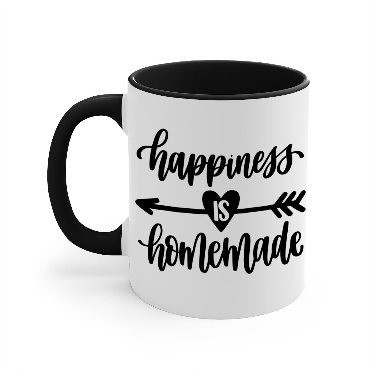Happiness is Homemade Mug featuring a two-tone design with a colored handle and interior, available in multiple colors and sizes.