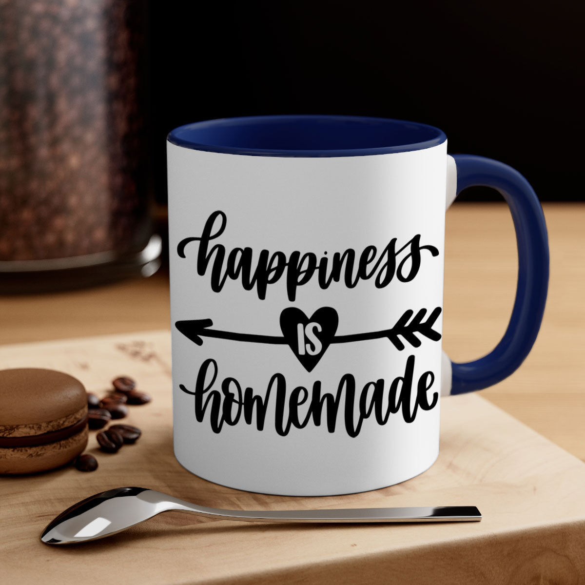 Happiness is Homemade Mug featuring a two-tone design with a colored handle and interior, available in multiple colors and sizes.