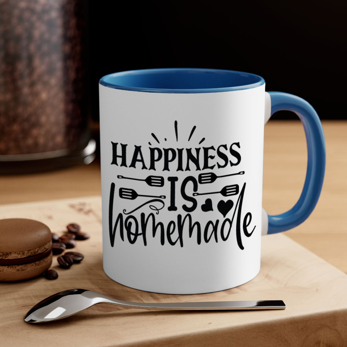 Happiness is Homemade Family Mug featuring a two-tone design with a colored handle and interior, available in multiple colors.