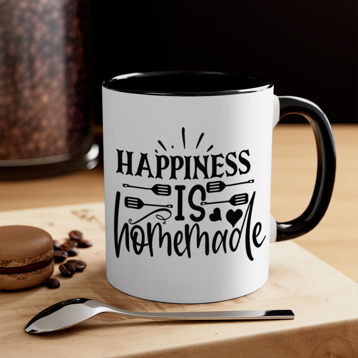Happiness is Homemade Family Mug featuring a two-tone design with a colored handle and interior, available in multiple colors.