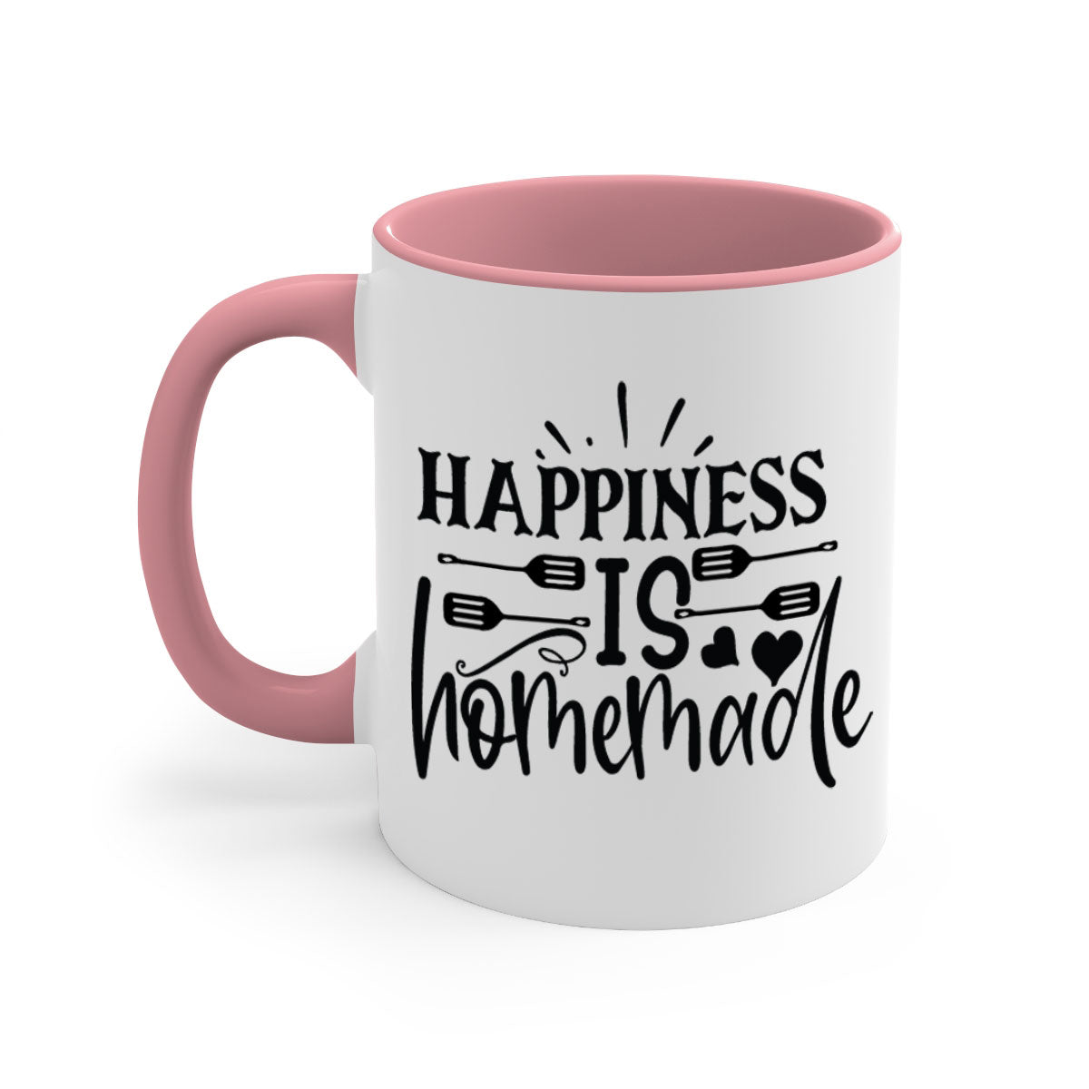 Happiness is Homemade Family Mug featuring a two-tone design with a colored handle and interior, available in multiple colors.