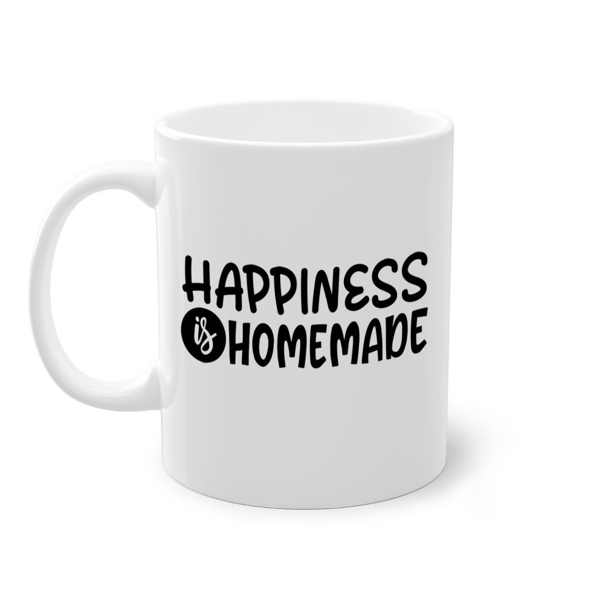 Happiness is Homemade 40# Mug featuring a two-tone design with a colored handle and glossy finish, available in multiple colors.