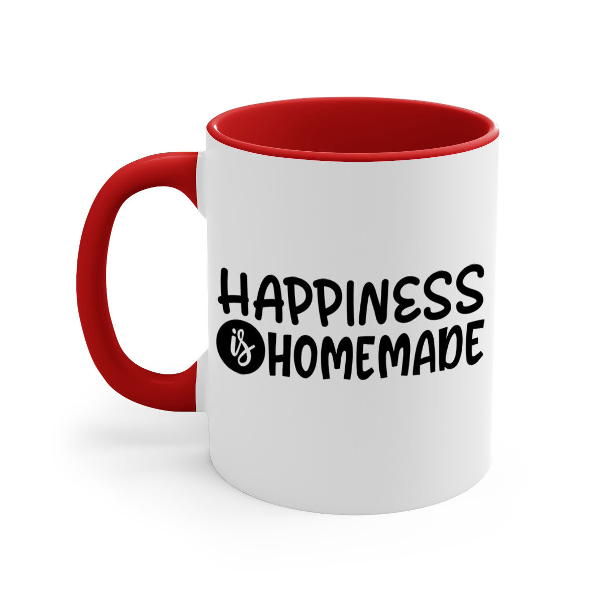 Happiness is Homemade 40# Mug featuring a two-tone design with a colored handle and glossy finish, available in multiple colors.