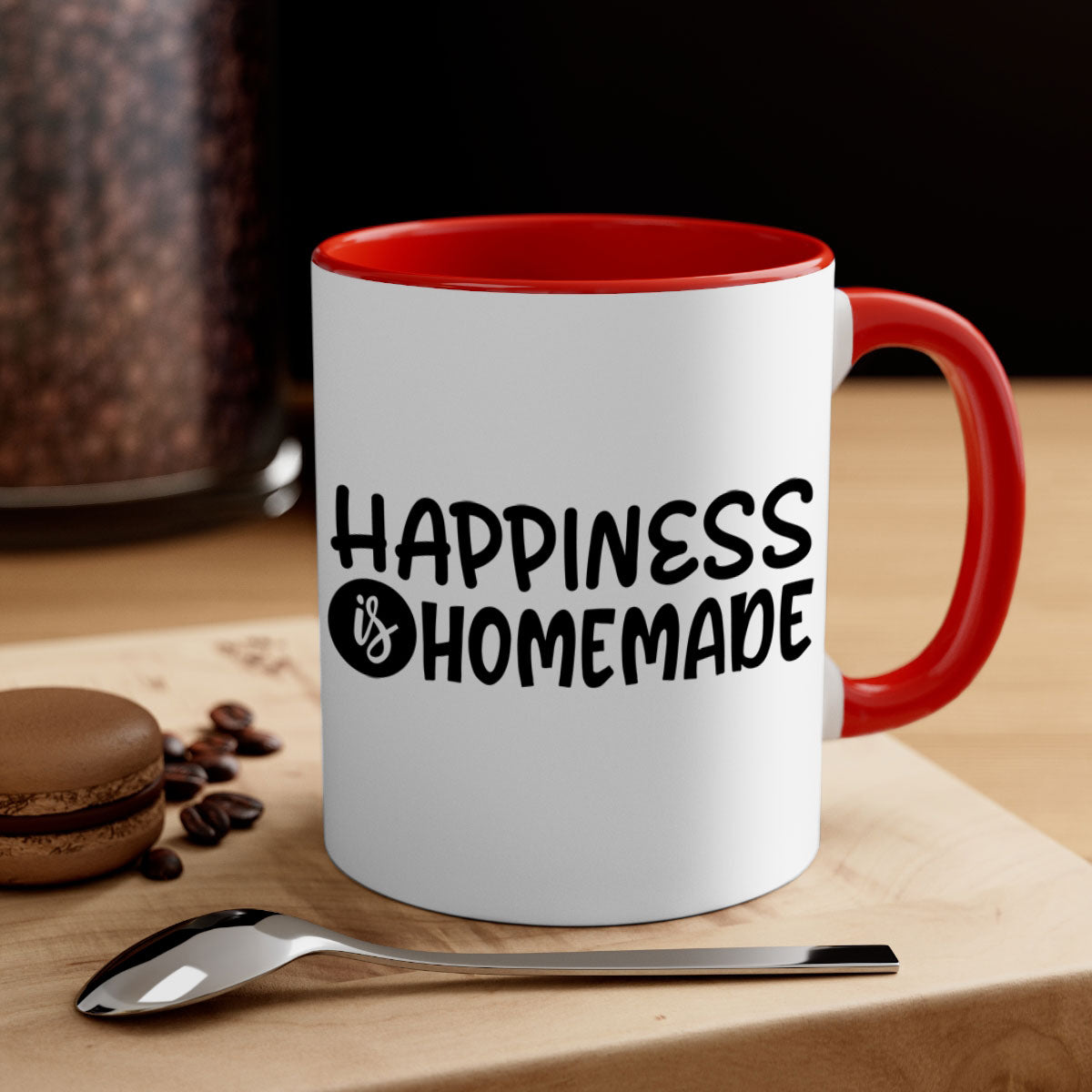 Happiness is Homemade 40# Mug featuring a two-tone design with a colored handle and glossy finish, available in multiple colors.