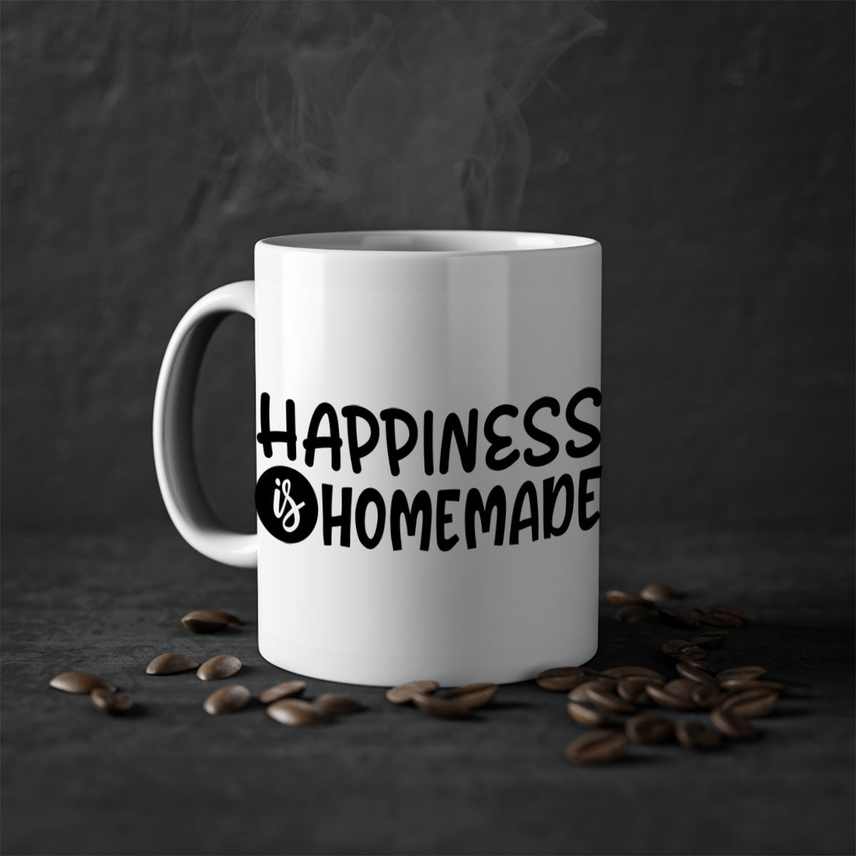 Happiness is Homemade 40# Mug featuring a two-tone design with a colored handle and glossy finish, available in multiple colors.