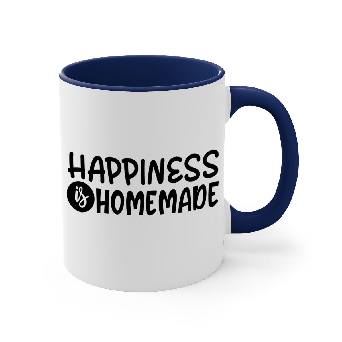 Happiness is Homemade 40# Mug featuring a two-tone design with a colored handle and glossy finish, available in multiple colors.