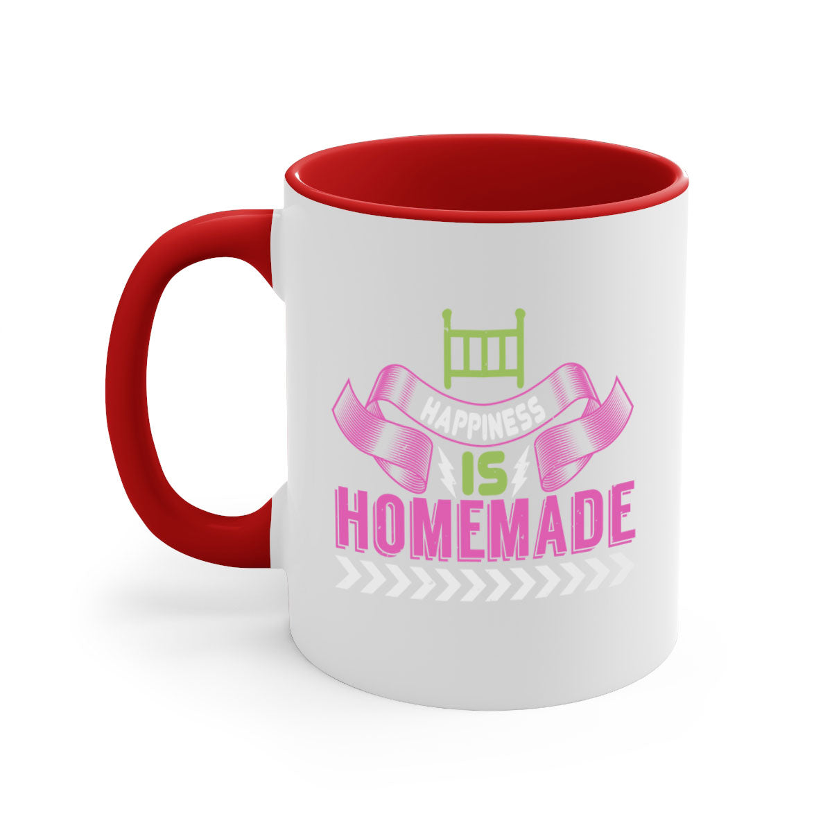 Happiness is Homemade Style 262# Mug featuring a glossy finish, colored handle, and interior in five vibrant colors.