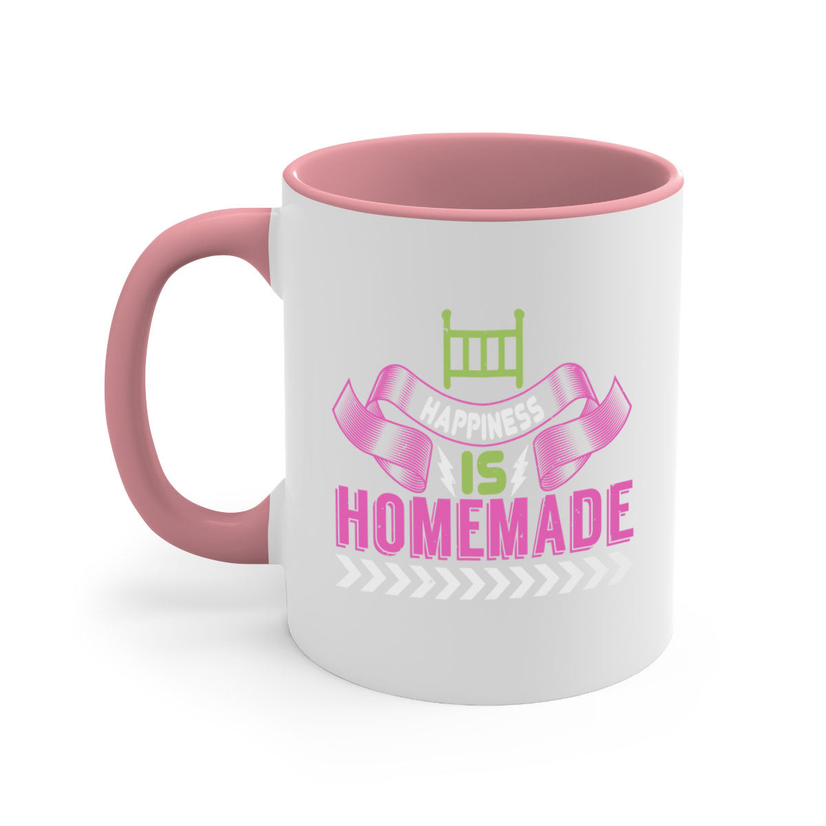 Happiness is Homemade Style 262# Mug featuring a glossy finish, colored handle, and interior in five vibrant colors.