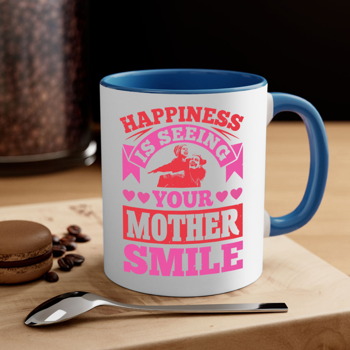 Ceramic mug with a glossy finish featuring a two-tone design, colored handle, and interior, perfect for Mother's Day gifts.