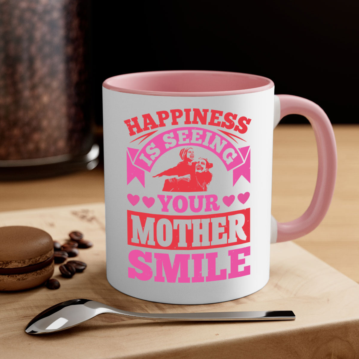Ceramic mug with a glossy finish featuring a two-tone design, colored handle, and interior, perfect for Mother's Day gifts.