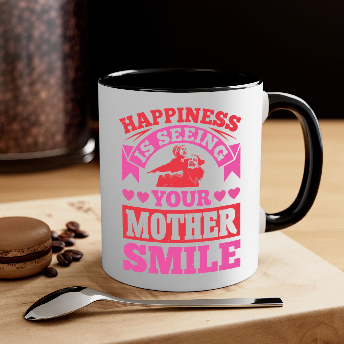 Ceramic mug with a glossy finish featuring a two-tone design, colored handle, and interior, perfect for Mother's Day gifts.