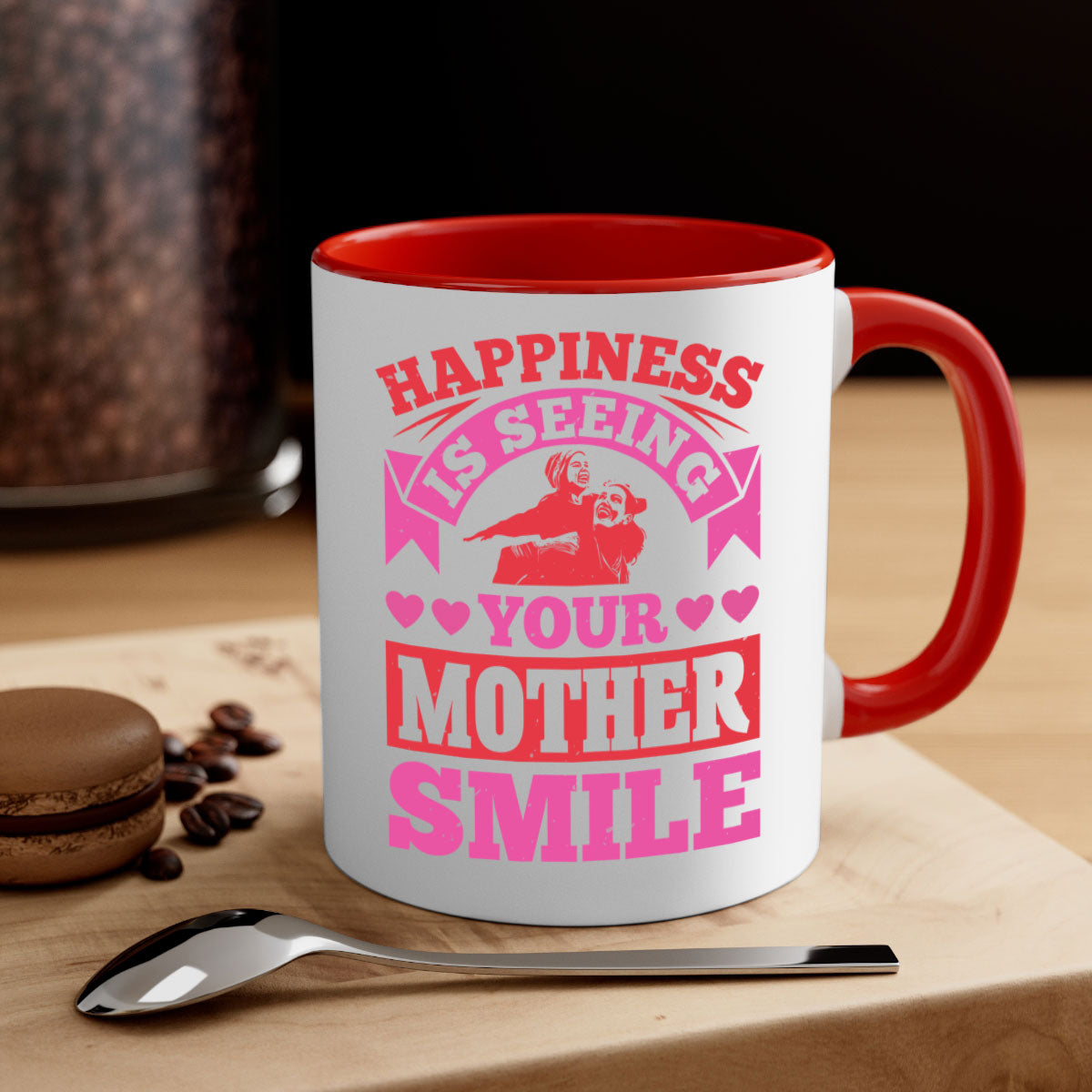 Ceramic mug with a glossy finish featuring a two-tone design, colored handle, and interior, perfect for Mother's Day gifts.