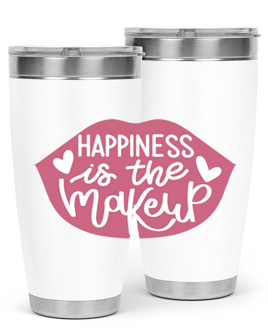 Happiness is the Makeup Style 92# 20oz Tumbler featuring a sleek stainless steel design with a vibrant print, perfect for hot and cold beverages.