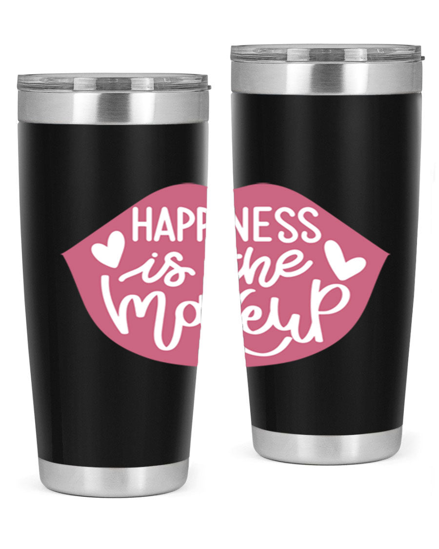 Happiness is the Makeup Style 92# 20oz Tumbler featuring a sleek stainless steel design with a vibrant print, perfect for hot and cold beverages.