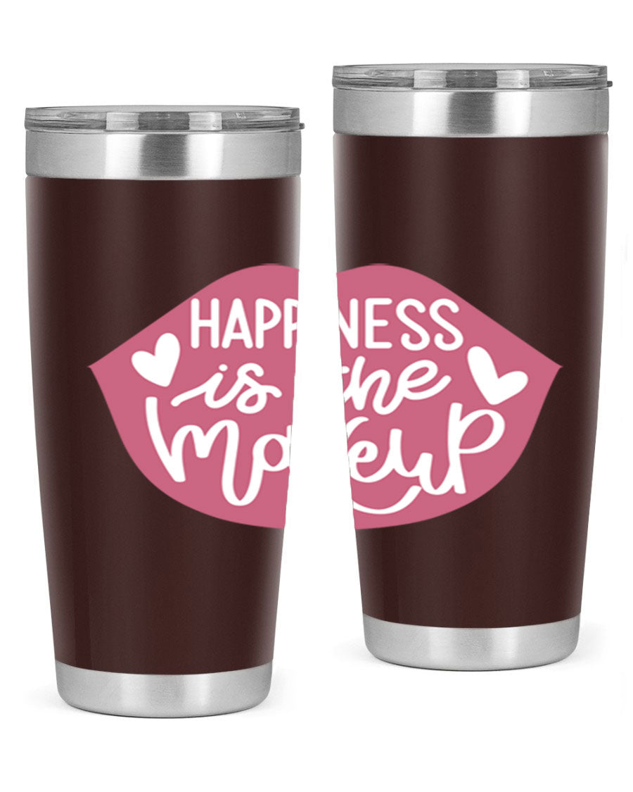 Happiness is the Makeup Style 92# 20oz Tumbler featuring a sleek stainless steel design with a vibrant print, perfect for hot and cold beverages.