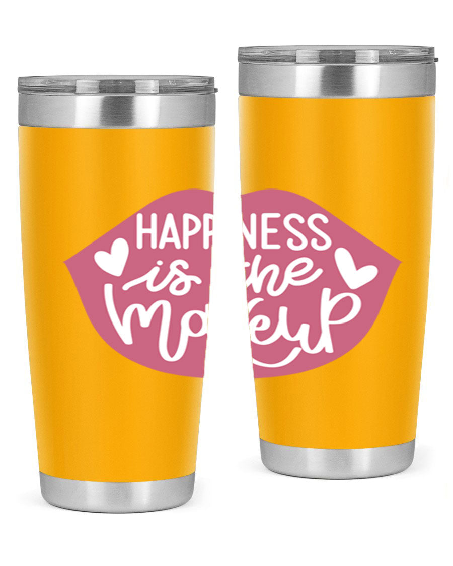 Happiness is the Makeup Style 92# 20oz Tumbler featuring a sleek stainless steel design with a vibrant print, perfect for hot and cold beverages.